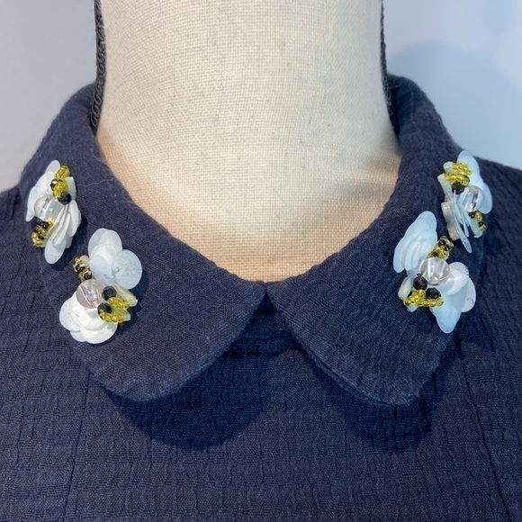 Zara Trafaluc Mini Shift Size M Navy Sleeveless Dress With Sequin Bee - Picture 5 of 10